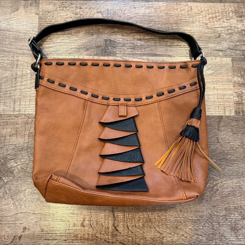 Kenzie Brown and Black Shoulder Bag Inside Pockets Very Clean Boho Western